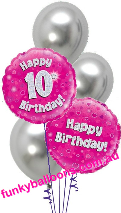 (image for) 10th Pink + Silver Birthday Bouquet - Click Image to Close