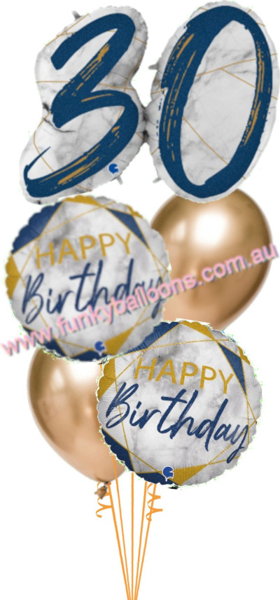(image for) 30th Deluxe Marble Blue Birthday Bouquet - Click Image to Close