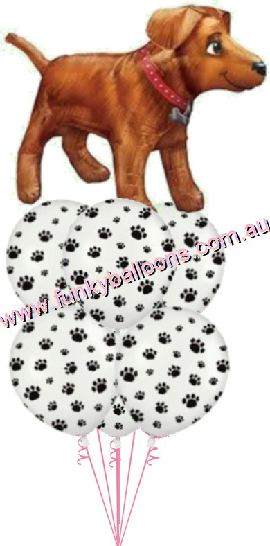 (image for) Golden Dog + Paw Prints Balloon Bouquet - Click Image to Close