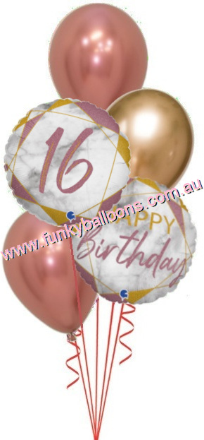 (image for) 16th Marble Rose Gold + Chromes Birthday Bouquet - Click Image to Close