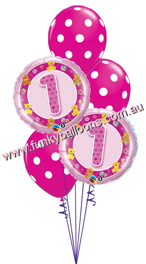 (image for) Pink 1st Birthday Teddies Bouquet - Click Image to Close